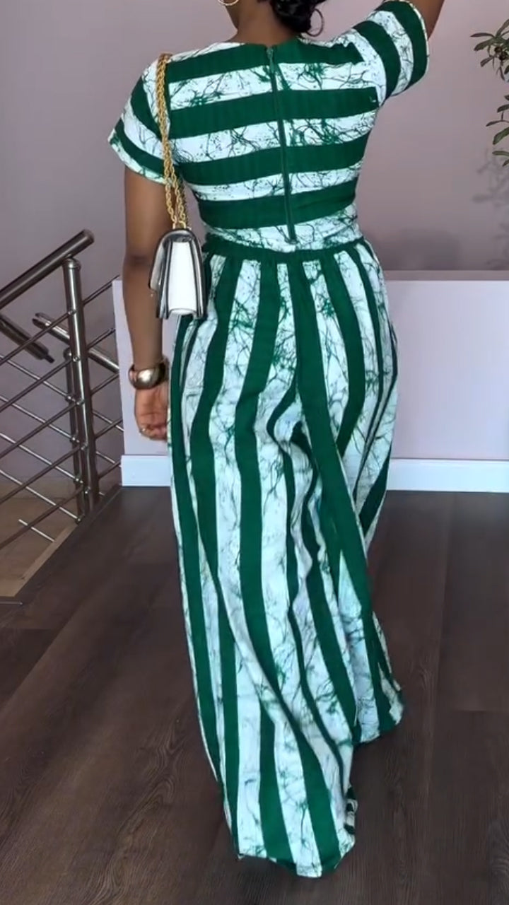 Ladies' Round Neck Striped Casual Suit - MATCHING MASTER