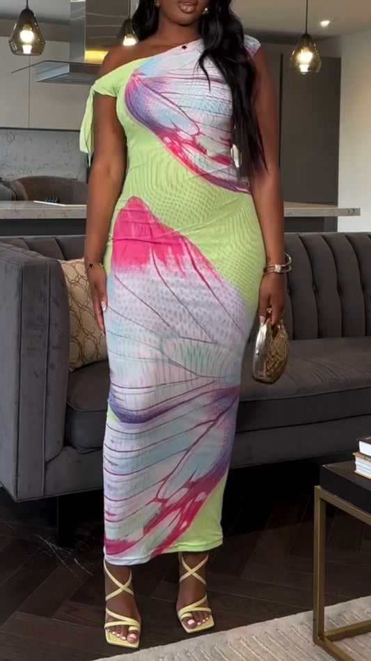 Ladies' Slanted Collar Printed Slim and Casual Temperament Dress - MATCHING MASTER