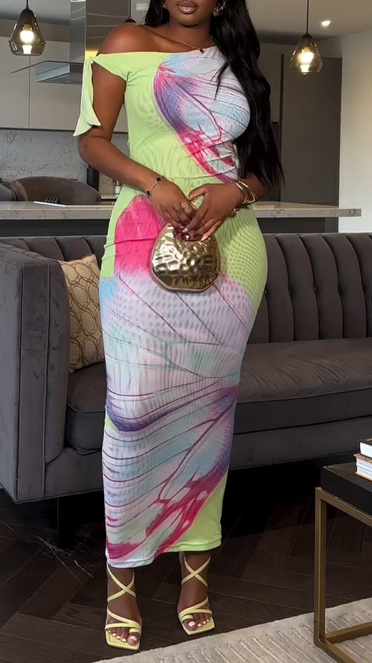 Ladies' Slanted Collar Printed Slim and Casual Temperament Dress - MATCHING MASTER