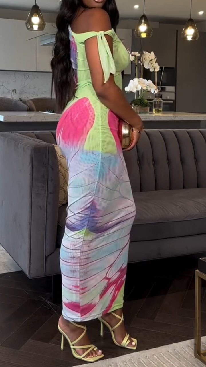 Ladies' Slanted Collar Printed Slim and Casual Temperament Dress - MATCHING MASTER