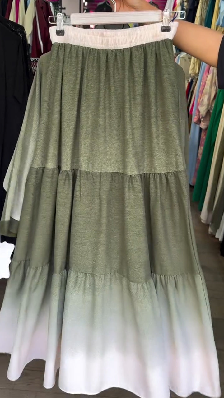 Ladies' V-neck Breasted Gradient Top+ Skirt Casual Set - MATCHING MASTER