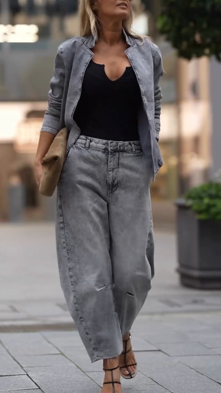 Ladies Round Neck Coat+ Pants Casual Set - MATCHING MASTER