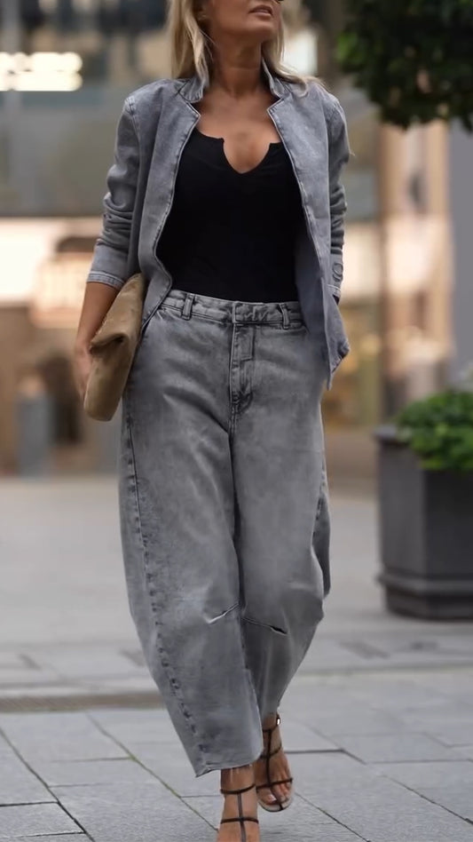 Ladies Round Neck Coat+ Pants Casual Set - MATCHING MASTER