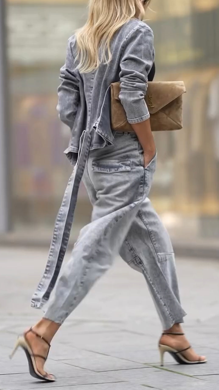 Ladies Round Neck Coat+ Pants Casual Set - MATCHING MASTER