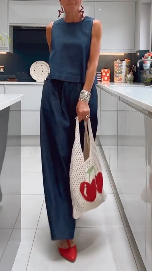 Ladies' Round Neck Solid Color Casual Suit - MATCHING MASTER