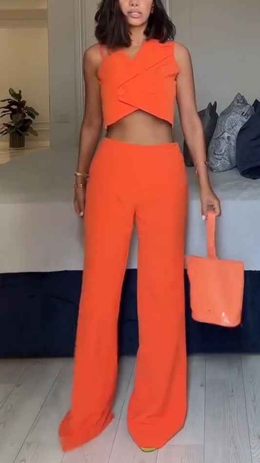 Ladies Collar Irregular Top+ Pants Temperament Casual Suit - MATCHING MASTER