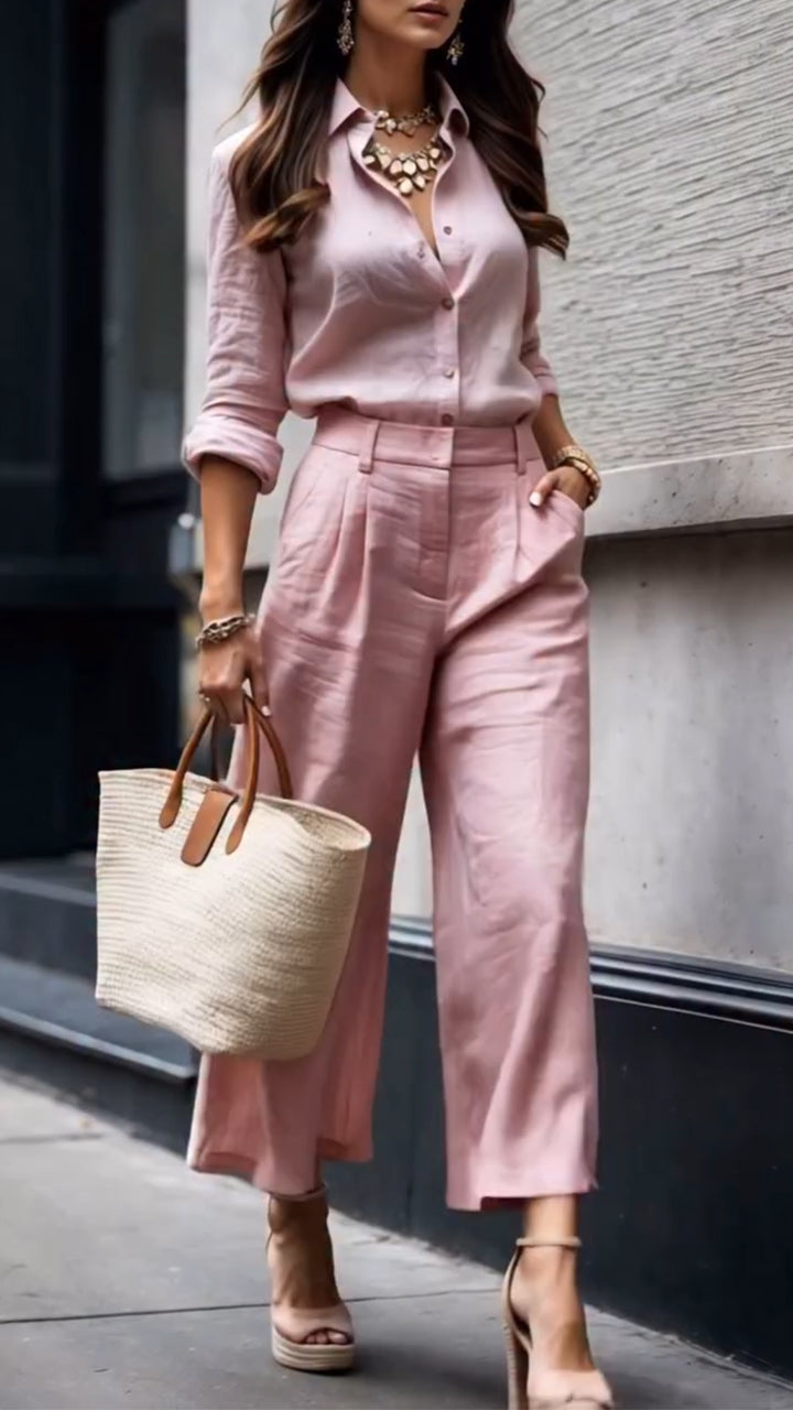 Women's Collar Top+ Pants Commuting Style Set - MATCHING MASTER