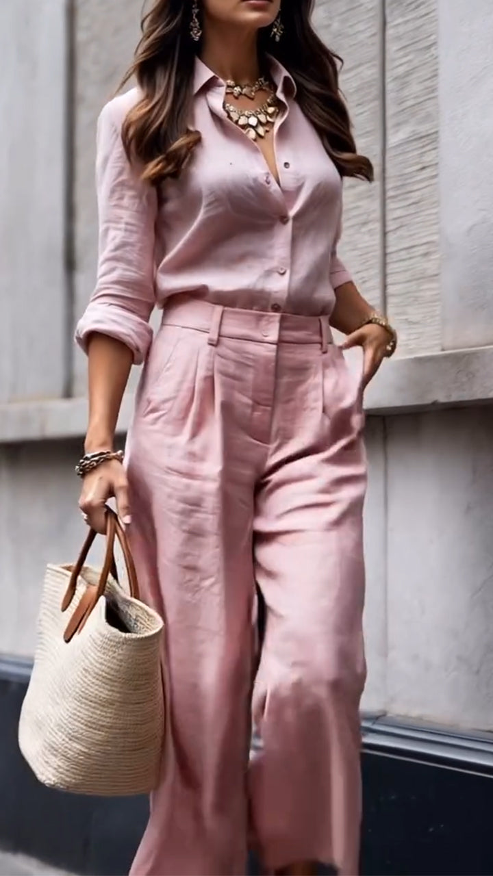 Women's Collar Top+ Pants Commuting Style Set - MATCHING MASTER