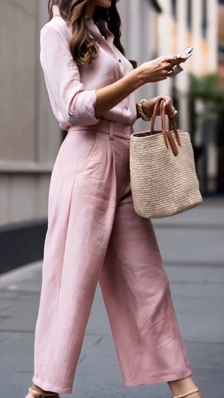 Women's Collar Top+ Pants Commuting Style Set - MATCHING MASTER