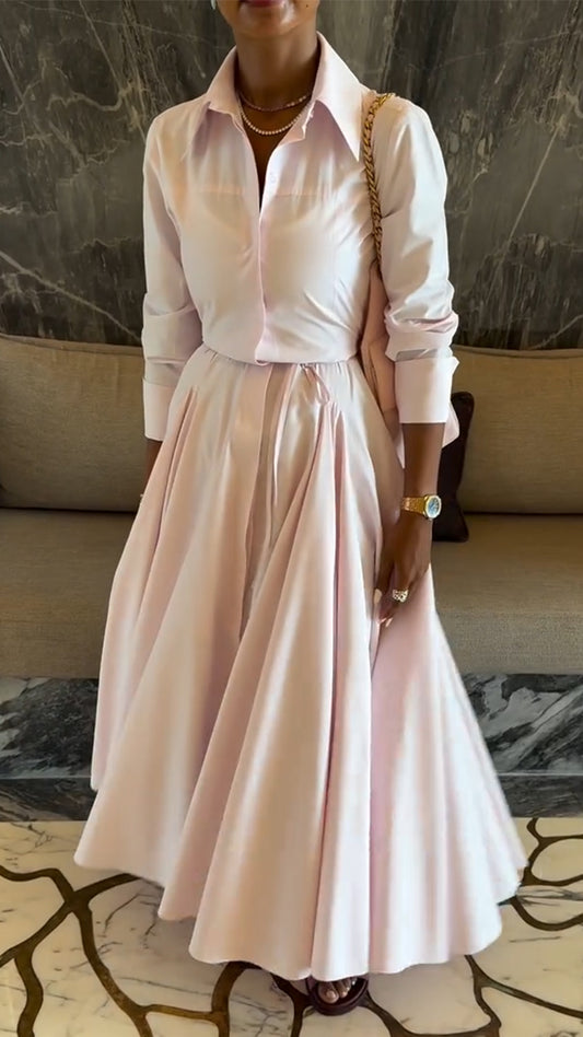 Ladies' Collar Shirt+ Skirt Solid Color Temperament Commuting Suit - MATCHING MASTER