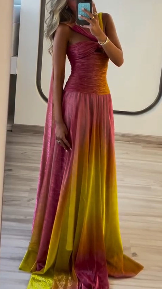 Ladies' Strapless Gradient Contrasting Elegant Temperament Evening Dress - MATCHING MASTER