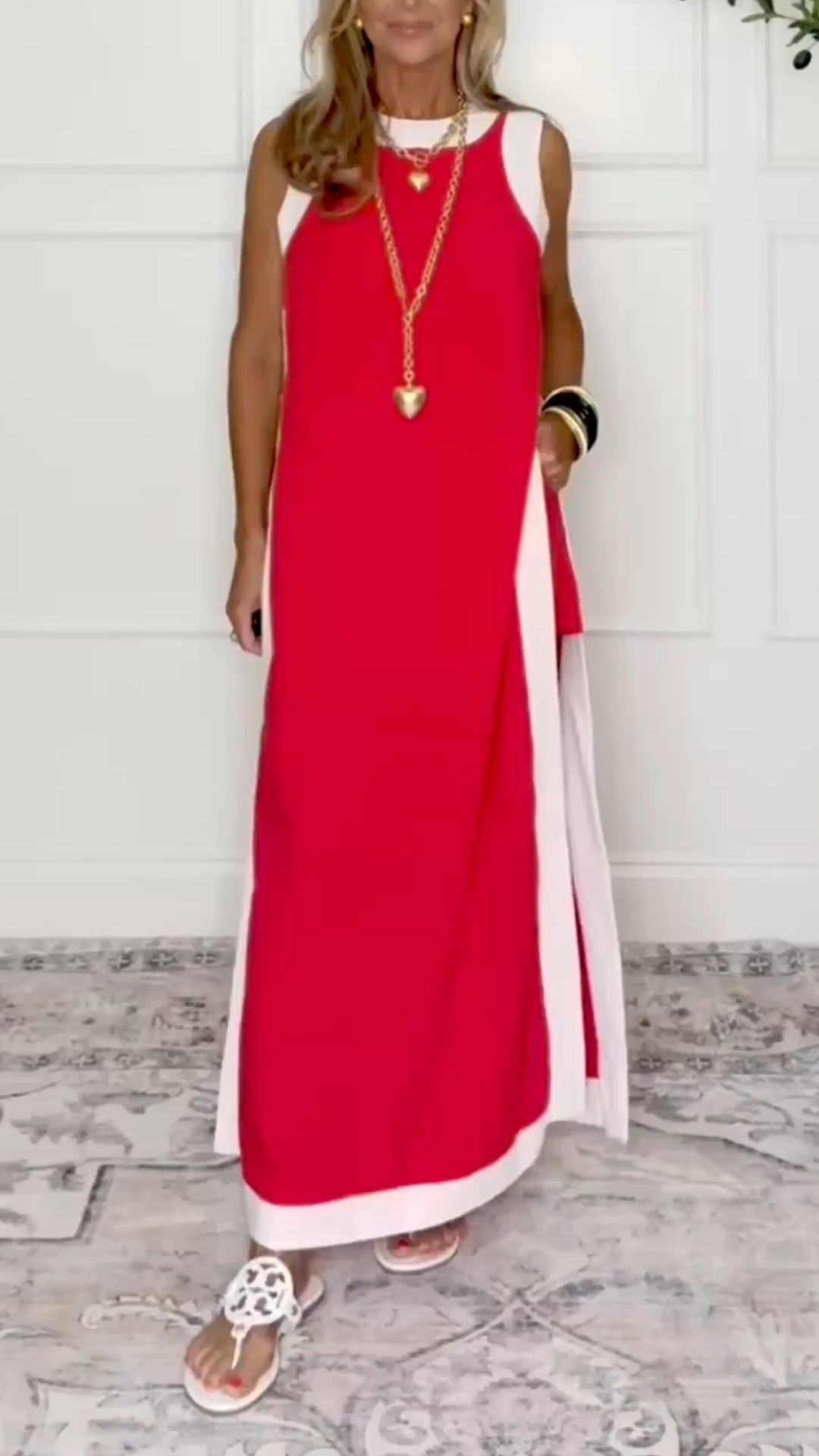 Ladies' Round Neck Patchwork Slit Long Skirt+ Shorts Casual Set - MATCHING MASTER