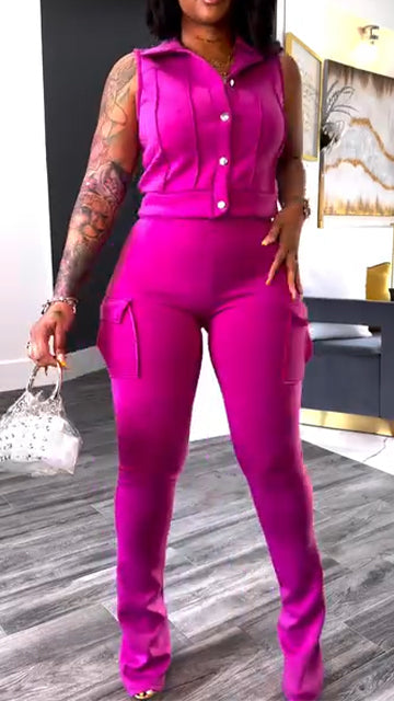 Ladies' Collar Patchwork Top+ Pants Casual Set - MATCHING MASTER