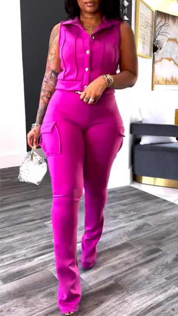 Ladies' Collar Patchwork Top+ Pants Casual Set - MATCHING MASTER