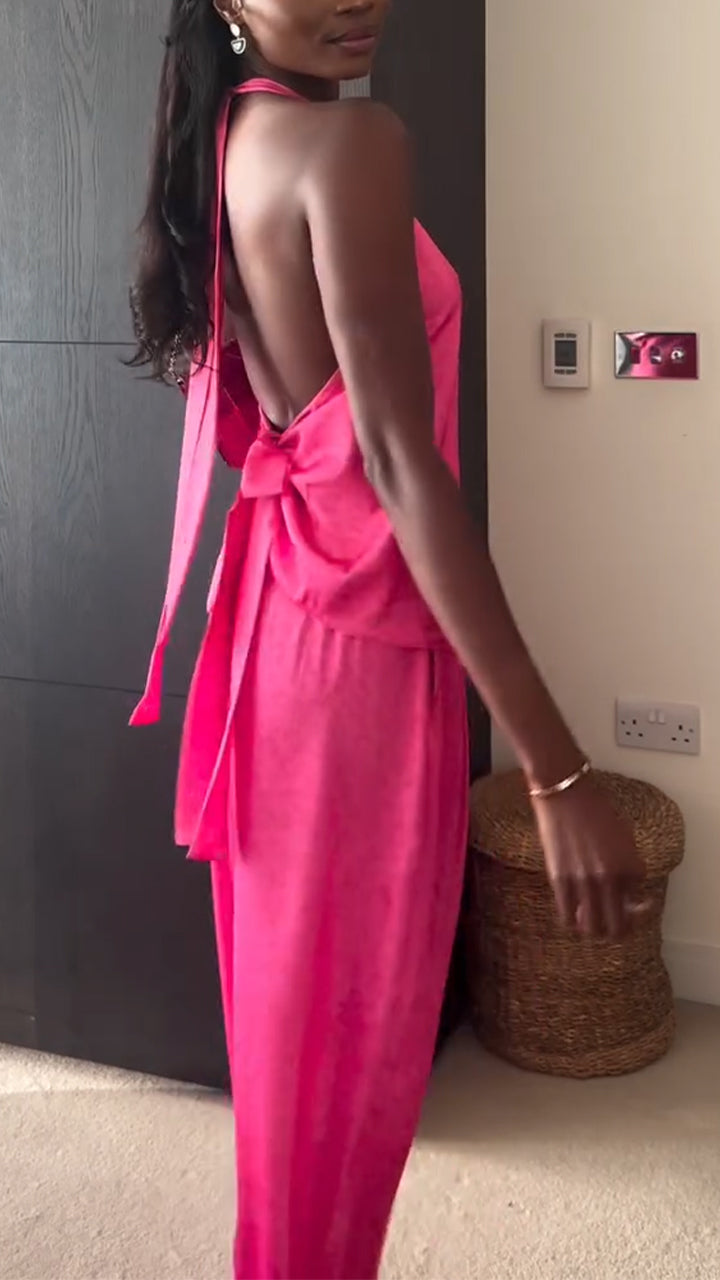 Ladies' Neck Strap Hollow Top+ Pants Casual Suit - MATCHING MASTER