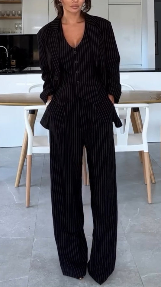 Ladies Vertical Stripe Temperament Casual Suit - MATCHING MASTER