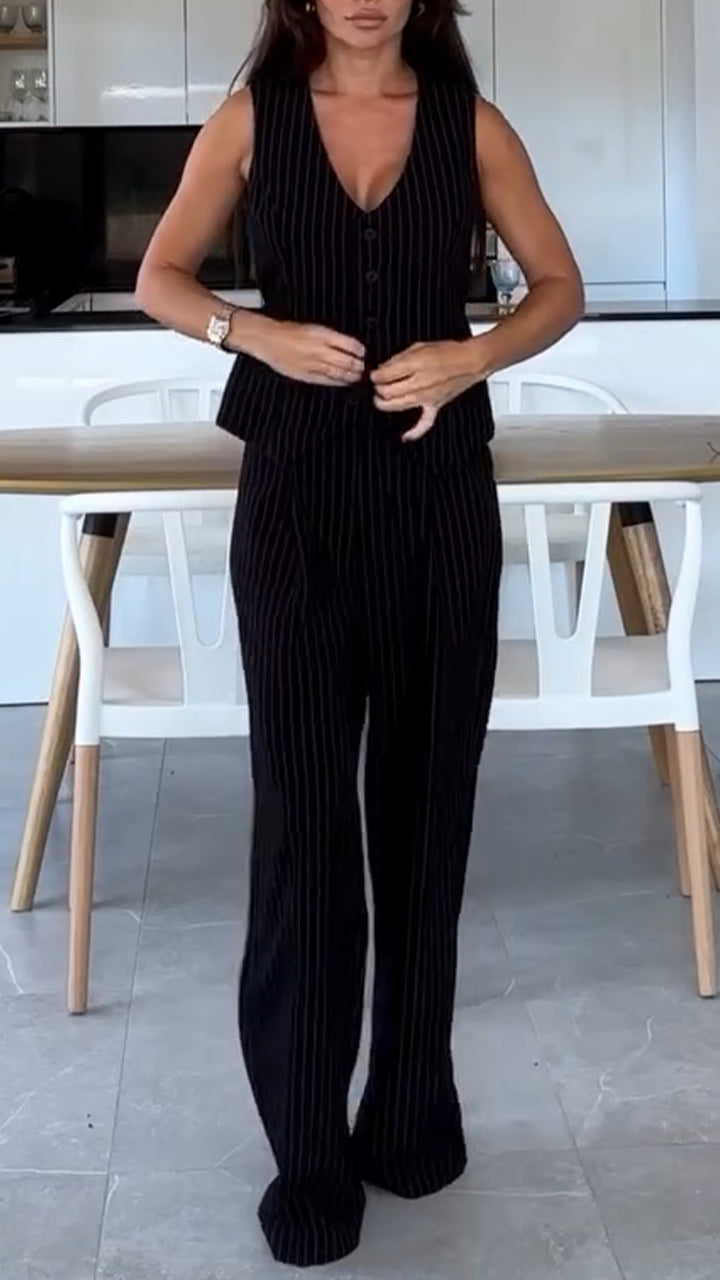 Ladies Vertical Stripe Temperament Casual Suit - MATCHING MASTER