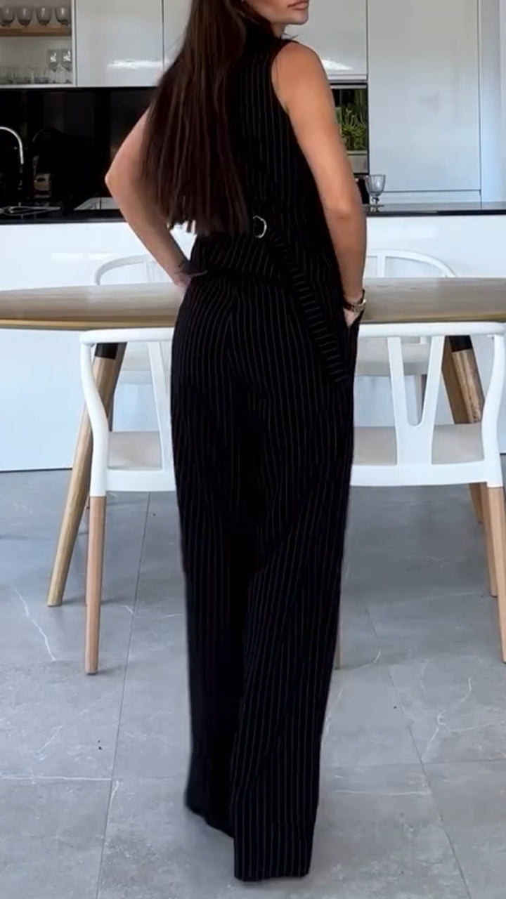 Ladies Vertical Stripe Temperament Casual Suit - MATCHING MASTER