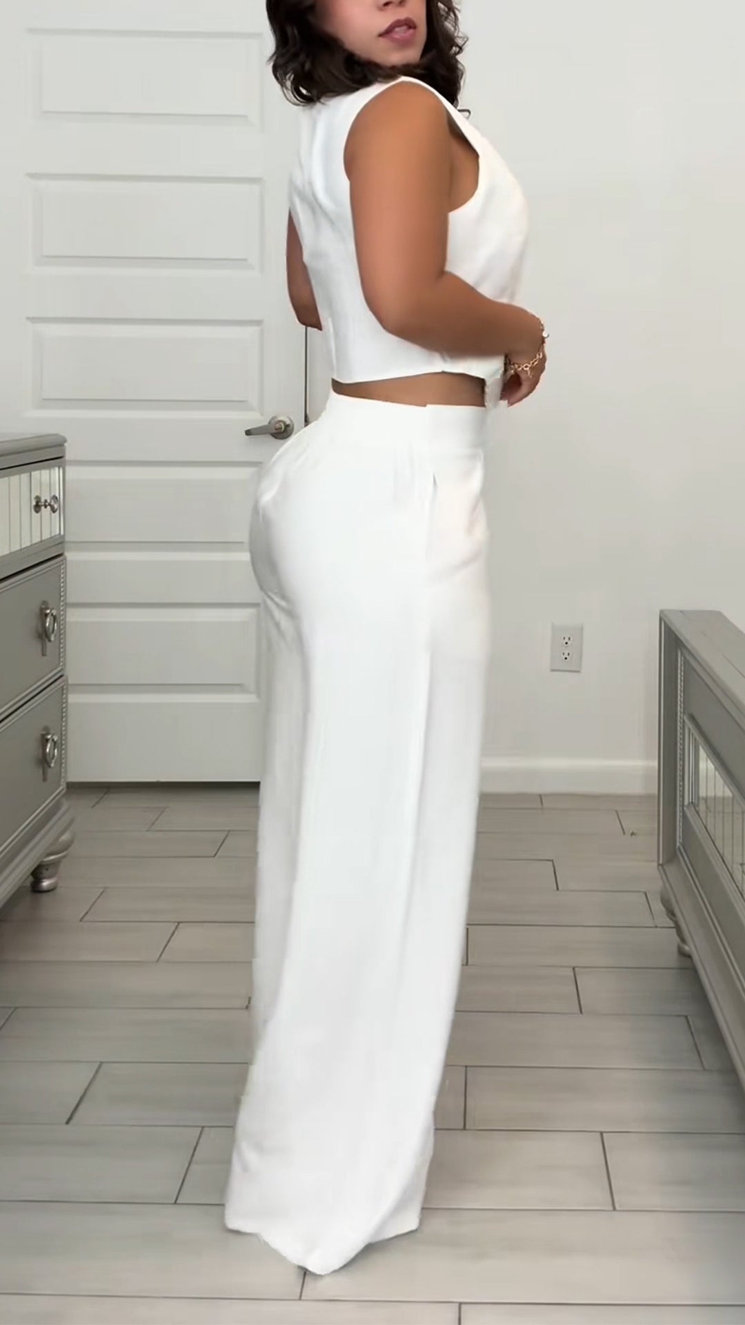 Ladies' Round Neck Fake Two-piece Top+ Pants Casual Temperament Set - MATCHING MASTER