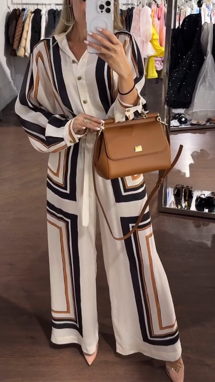 Ladies' Lapel Print with Loose Checkered Pattern Leisure Suit - MATCHING MASTER