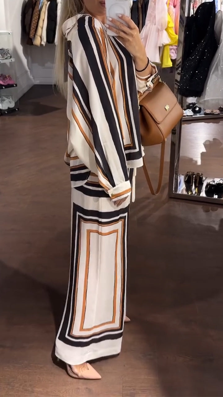 Ladies' Lapel Print with Loose Checkered Pattern Leisure Suit - MATCHING MASTER