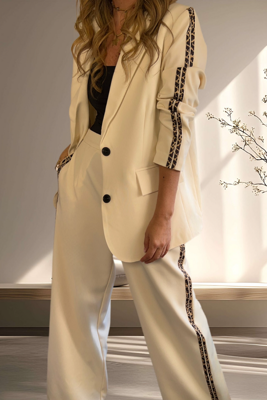 Ladies Lapel Splicing Print Vertical Pattern Temperament Commuting Suit - MATCHING MASTER