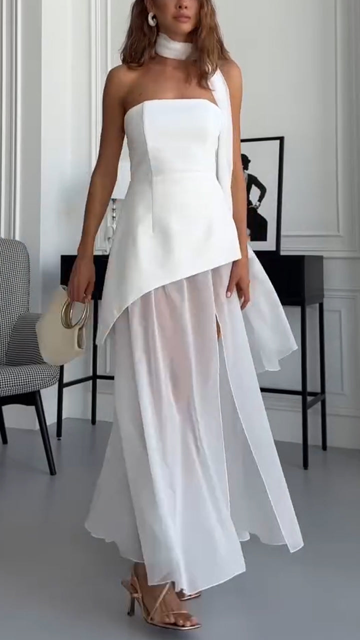 Ladies' Strapless Irregular Top+ Split Skirt Party Dinner Temperament Set - MATCHING MASTER