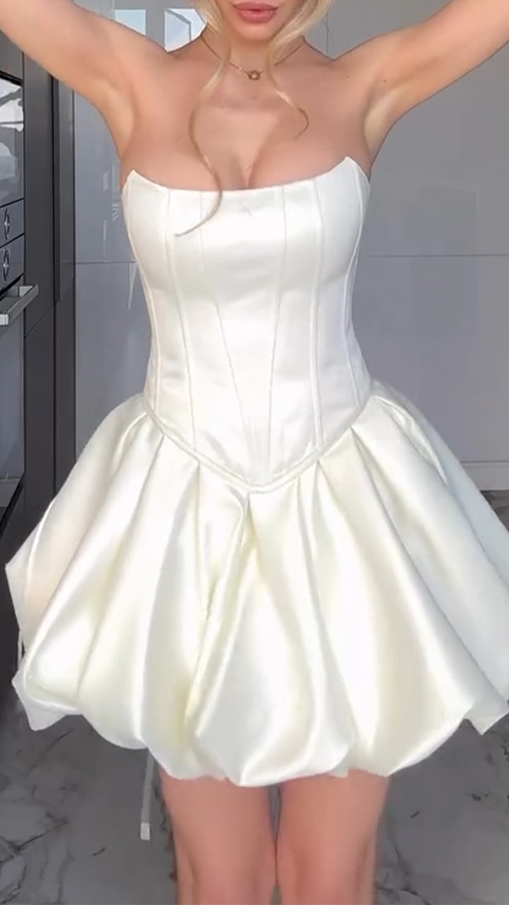 Ladies Strapless Patchwork Strap Top+ Floral Bud Skirt Elegant Temperament Set - MATCHING MASTER