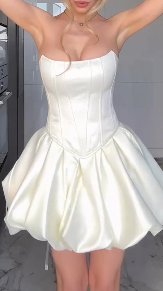 Ladies Strapless Patchwork Strap Top+ Floral Bud Skirt Elegant Temperament Set - MATCHING MASTER