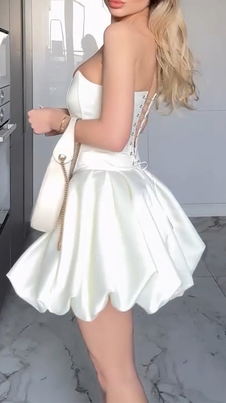 Ladies Strapless Patchwork Strap Top+ Floral Bud Skirt Elegant Temperament Set - MATCHING MASTER