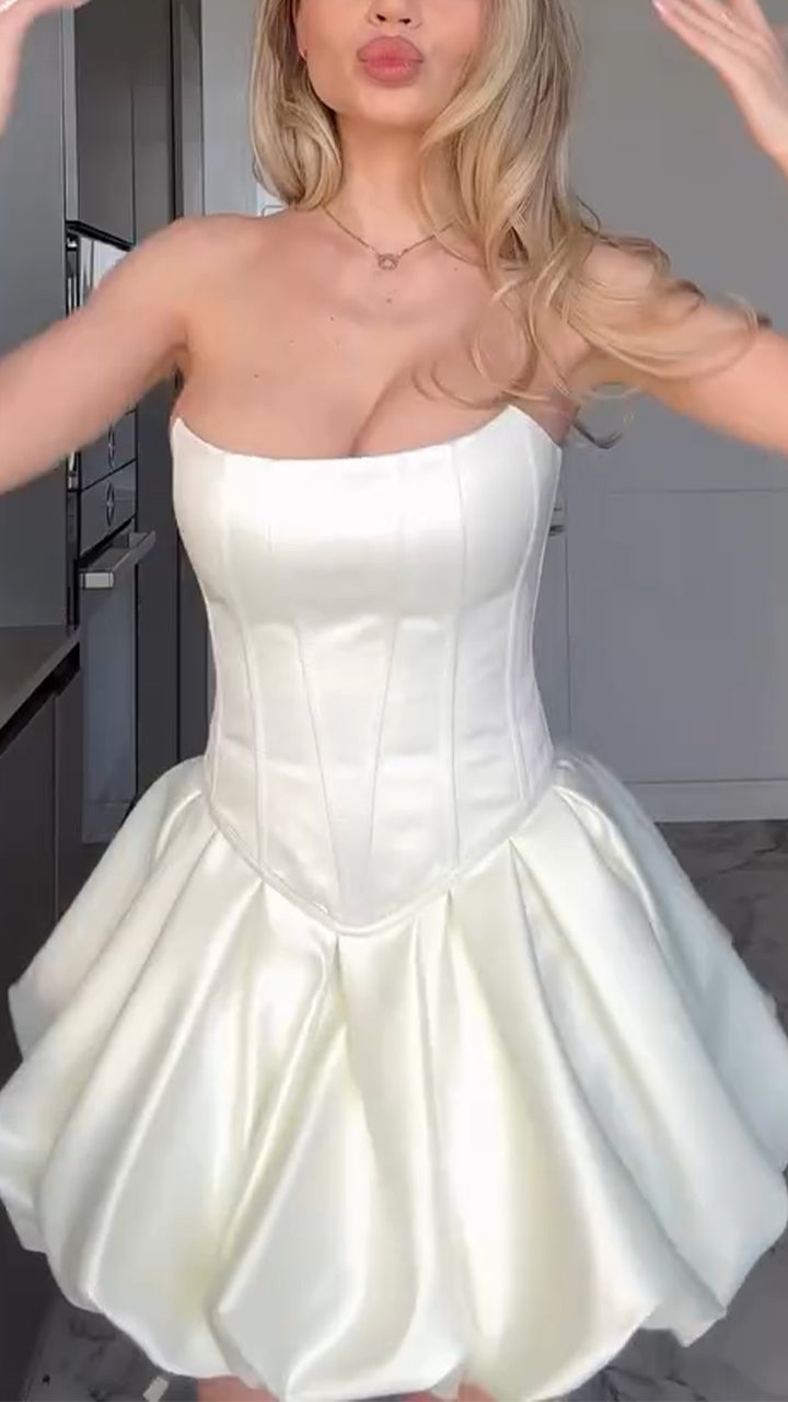 Ladies Strapless Patchwork Strap Top+ Floral Bud Skirt Elegant Temperament Set - MATCHING MASTER