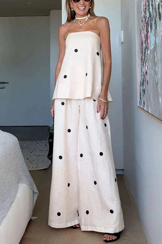 Women's Classic Polka Dot Tube Top Wide Leg Pants Set - MATCHING MASTER