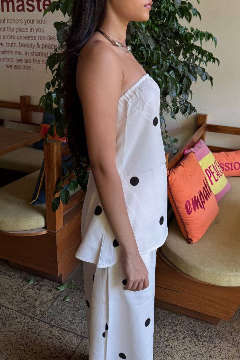 Women's Classic Polka Dot Tube Top Wide Leg Pants Set - MATCHING MASTER