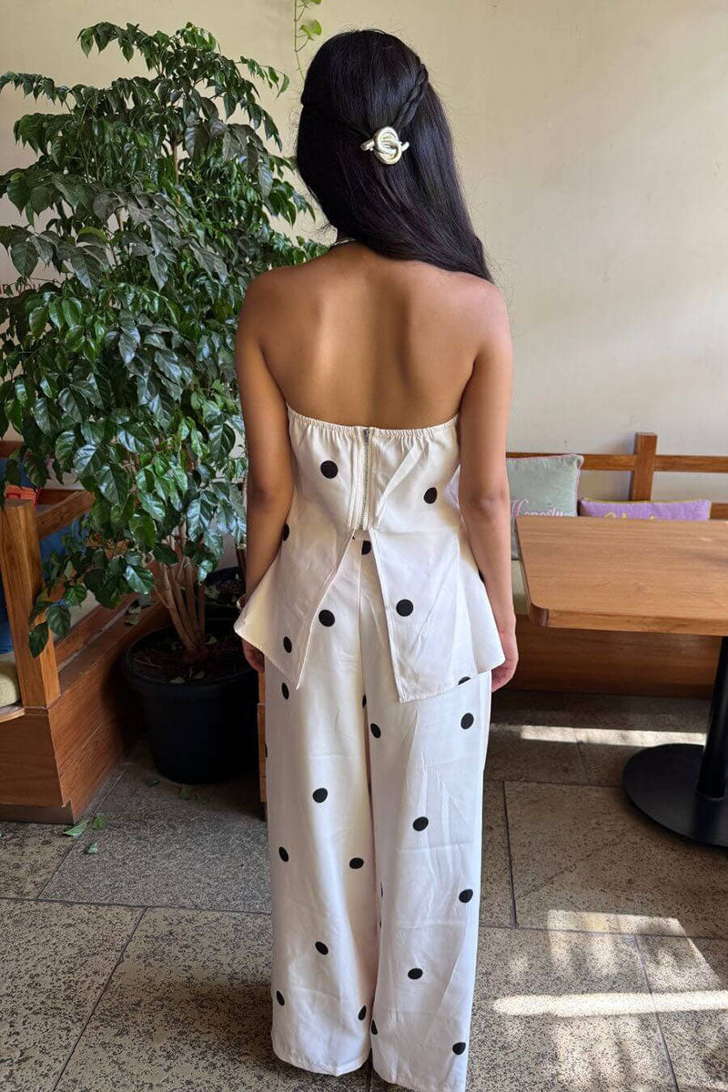 Women's Classic Polka Dot Tube Top Wide Leg Pants Set - MATCHING MASTER