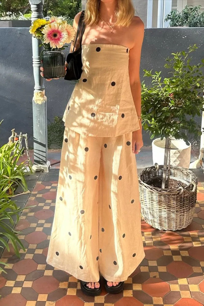 Women's Classic Polka Dot Tube Top Wide Leg Pants Set - MATCHING MASTER