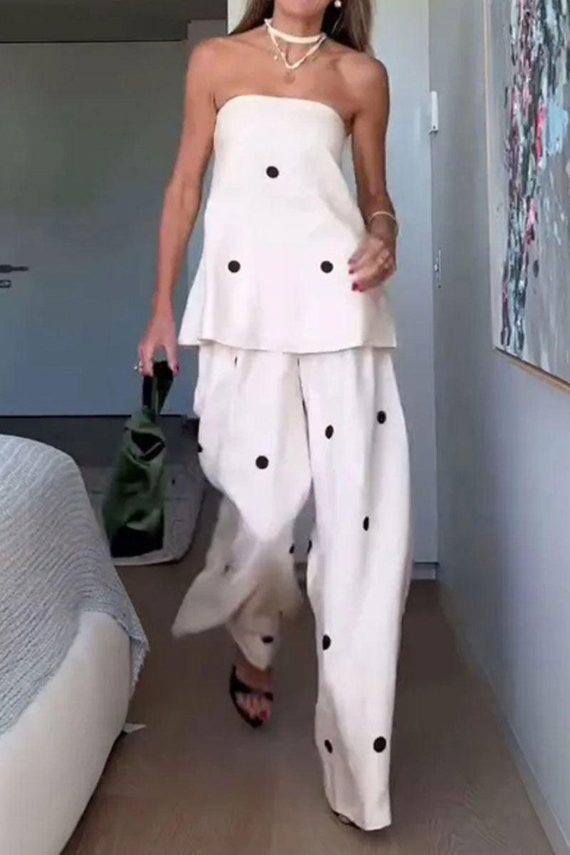 Women's Classic Polka Dot Tube Top Wide Leg Pants Set - MATCHING MASTER