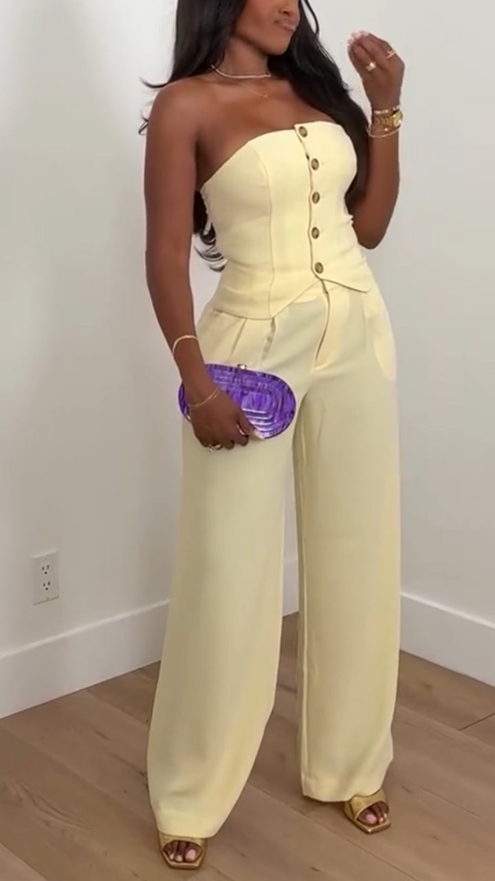 Ladies' Strapless Button Up Top + Pants Casual Temperament Set - MATCHING MASTER