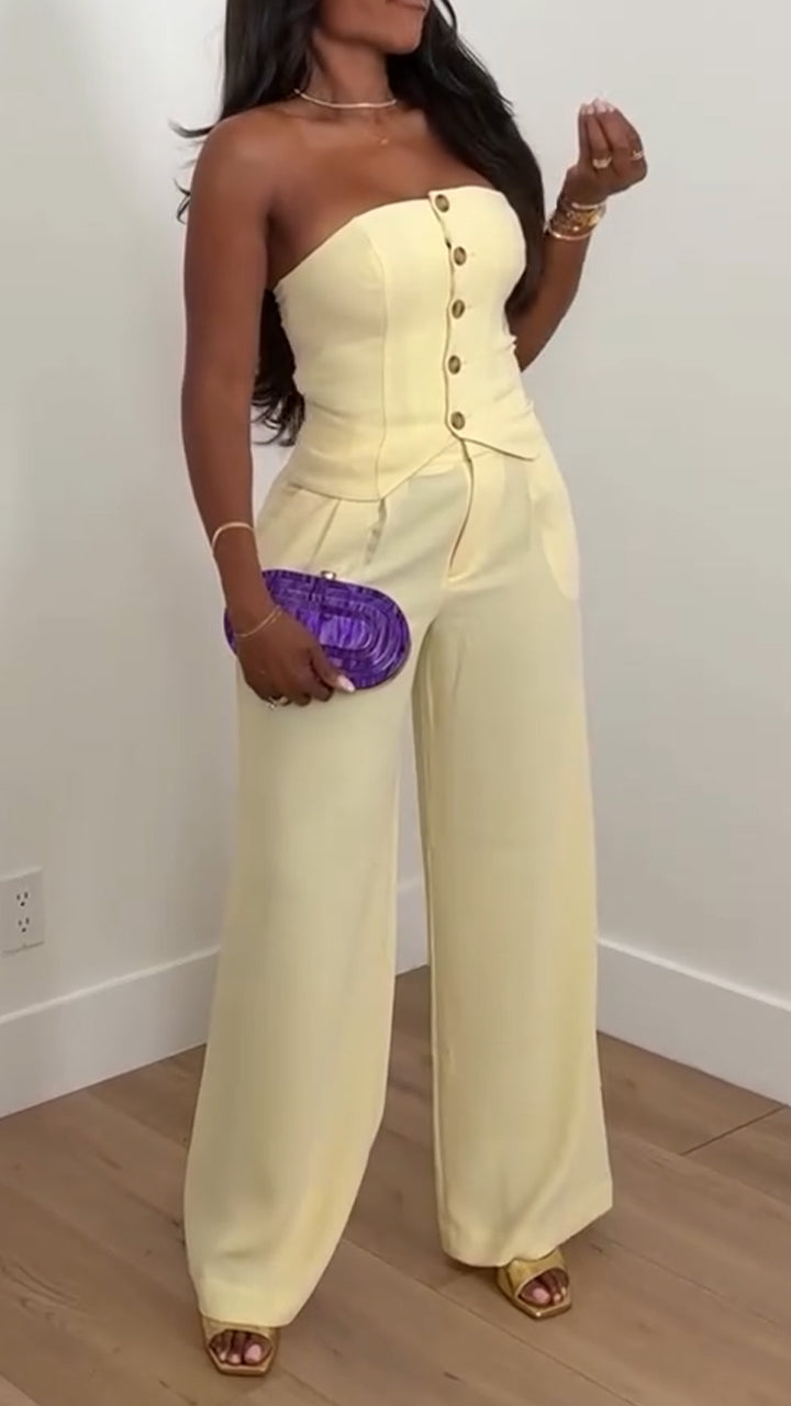 Ladies Strapless Button Up Top+ Pants Casual Outfit - MATCHING MASTER