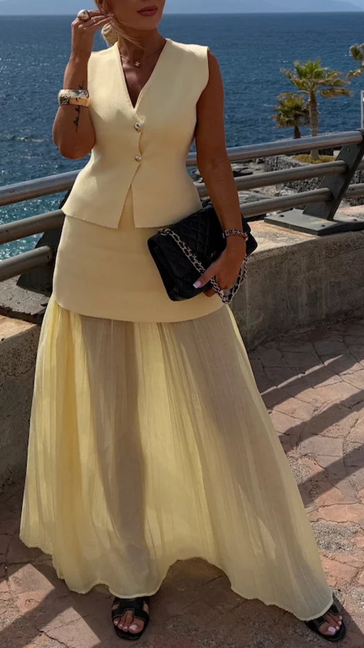 Women's V-neck Sleeveless Knitted Top + Splicing Temperament Suit - MATCHING MASTER