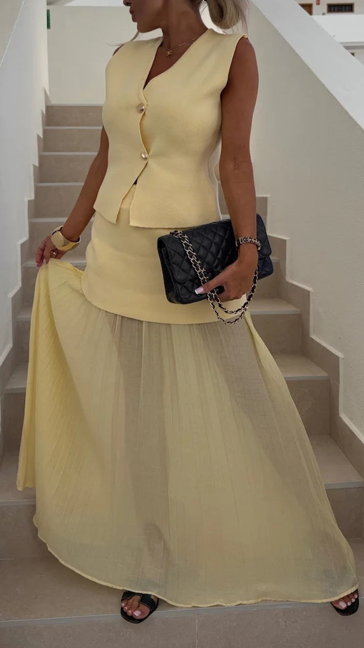 Women's V-neck Sleeveless Knitted Top + Splicing Temperament Suit - MATCHING MASTER