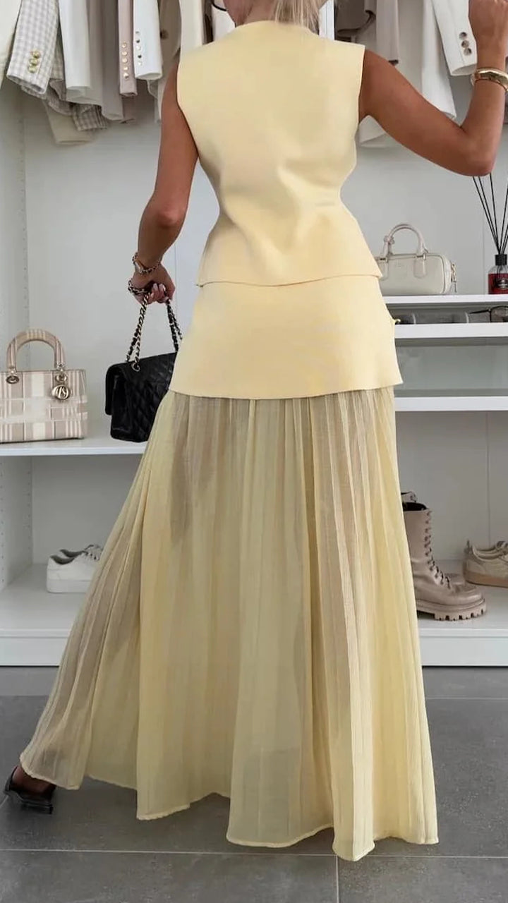 Women's V-neck Sleeveless Knitted Top + Splicing Temperament Suit - MATCHING MASTER