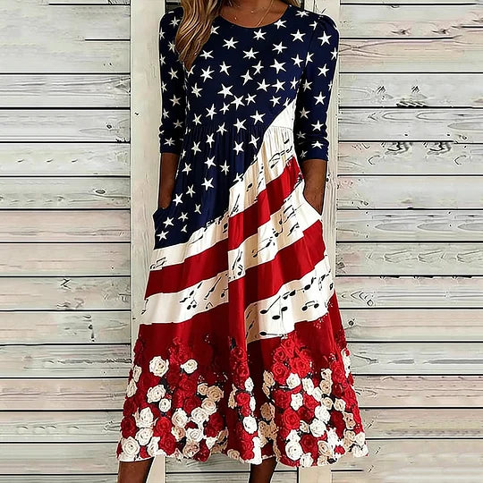 Women's Vintage Floral Flag Art Print Dress - BundleWear