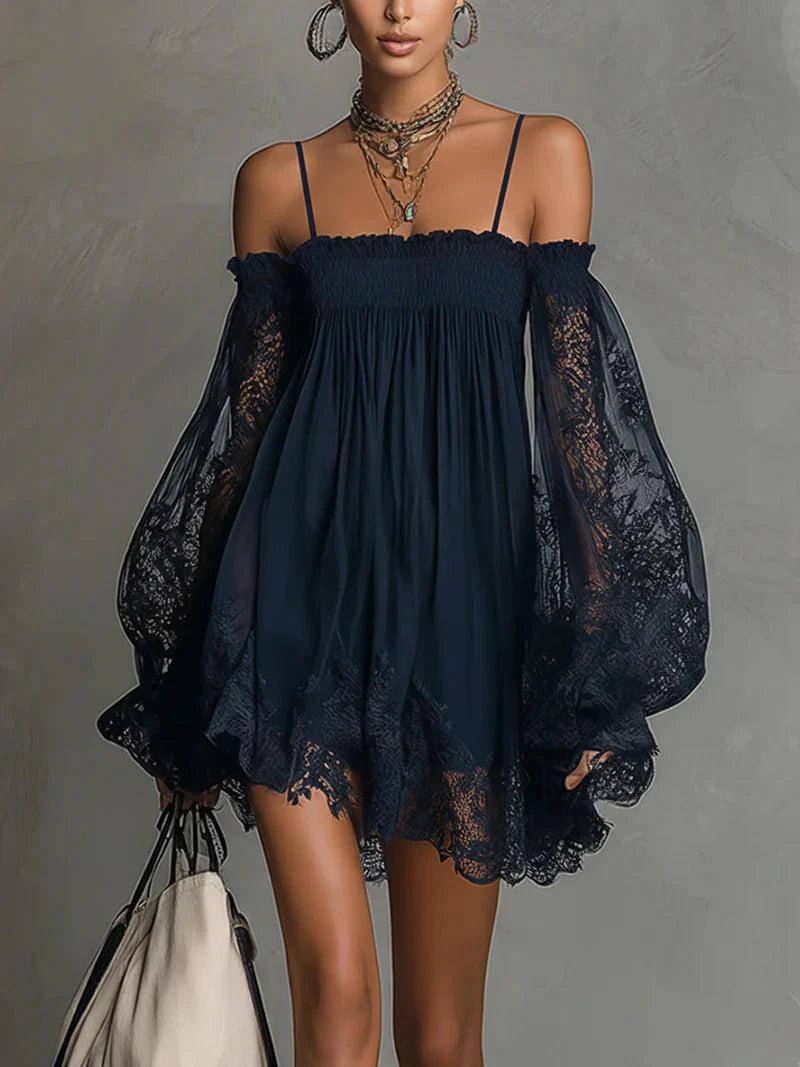 Lace off-shoulder camisole dress - BundleWear