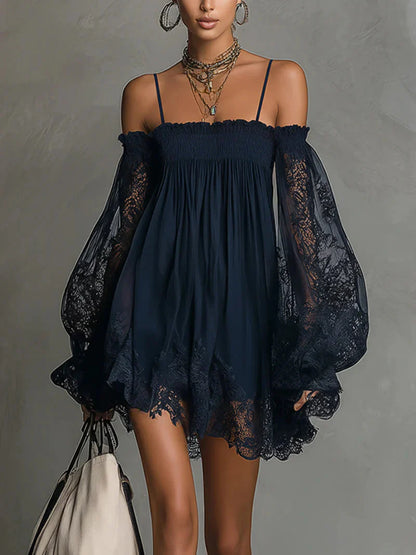 Lace off-shoulder camisole dress - BundleWear
