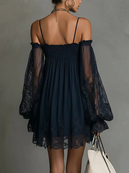 Lace off-shoulder camisole dress - BundleWear