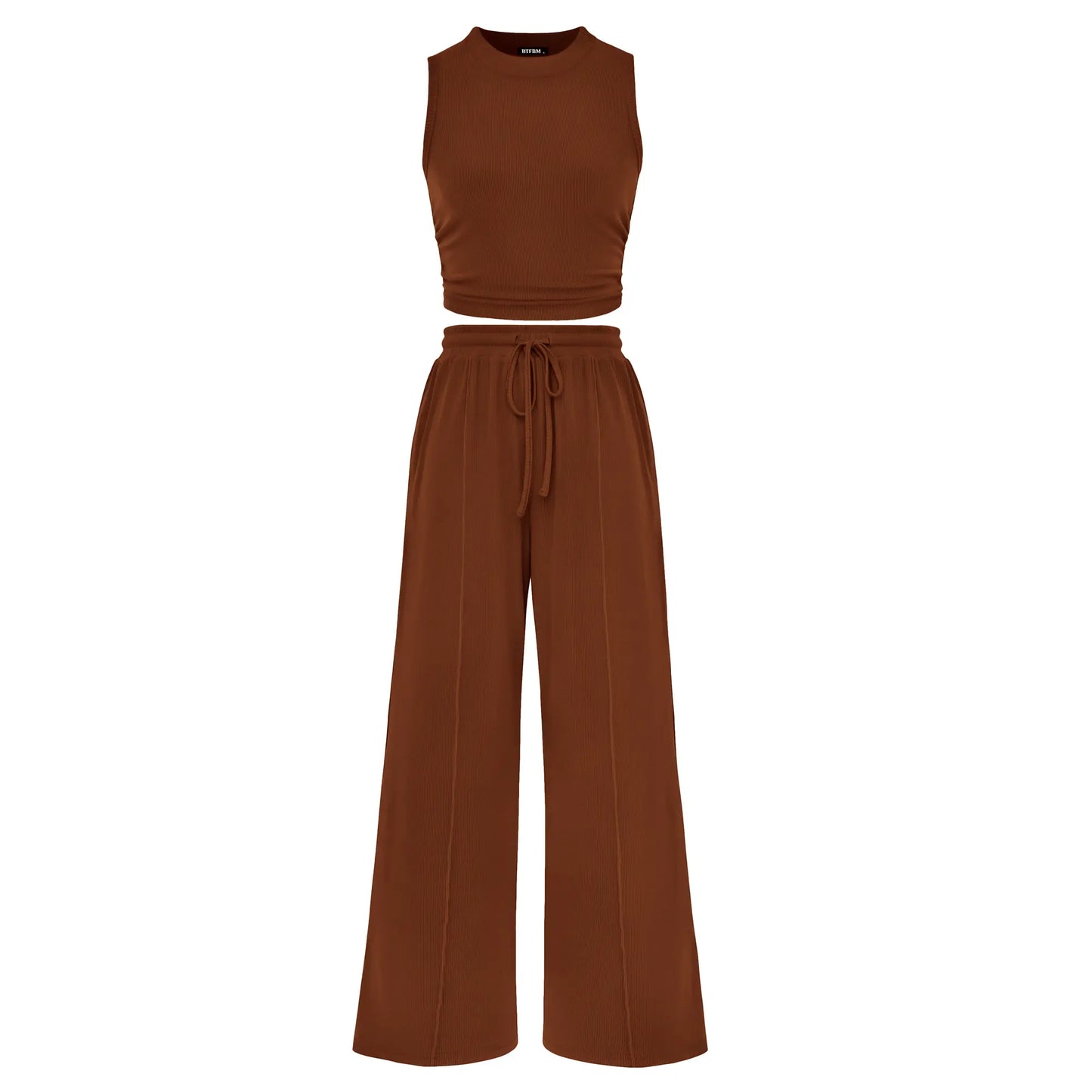 Women's Ribbed Sleeveless Two-Piece Set | Resort Style Casual Suit - MATCHING MASTER