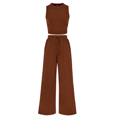 Women's Ribbed Sleeveless Two-Piece Set | Resort Style Casual Suit - MATCHING MASTER