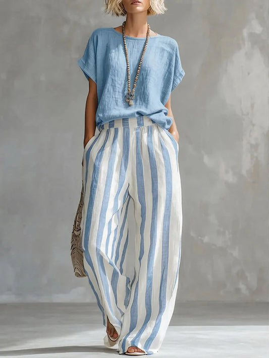 Classic Striped Linen Two-piece Set