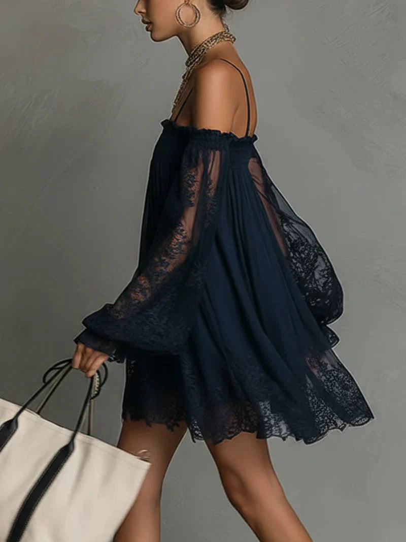 Lace off-shoulder camisole dress - BundleWear