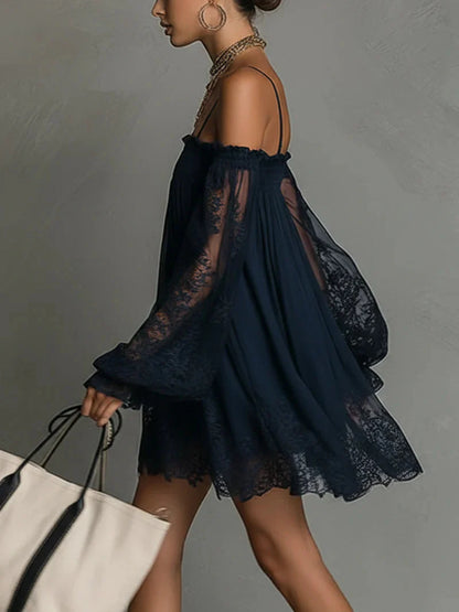 Lace off-shoulder camisole dress - BundleWear